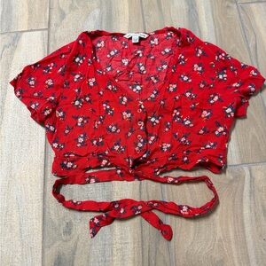 American Eagle Outfitters Red Floral Crop Top